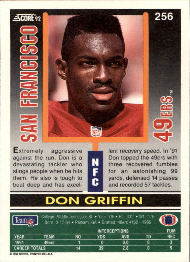 1992 Score #256 Don Griffin back image