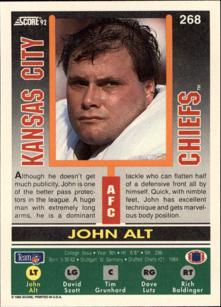 1992 Score #268 John Alt back image
