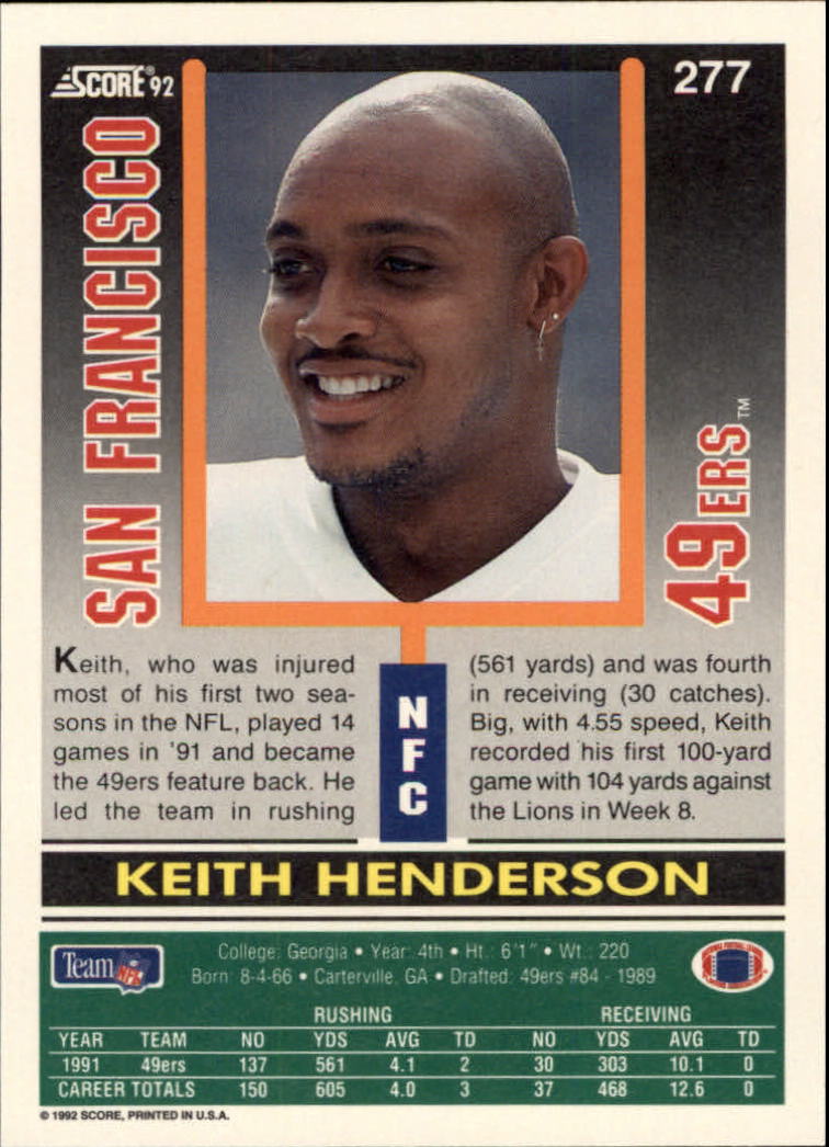 1992 Score #277 Keith Henderson back image