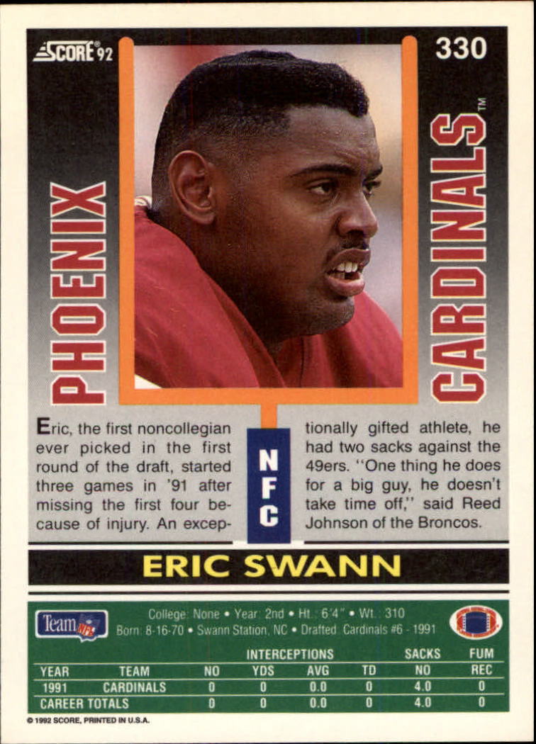 1992 Score #330 Eric Swann back image