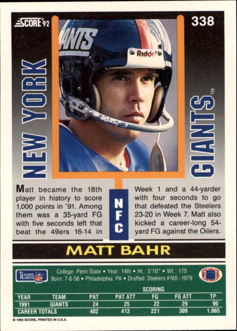 A9250- 1992 Score Football Cards 201-400 +Rookies -You Pick- 15+ FREE US SHIP - Picture 261 of 381