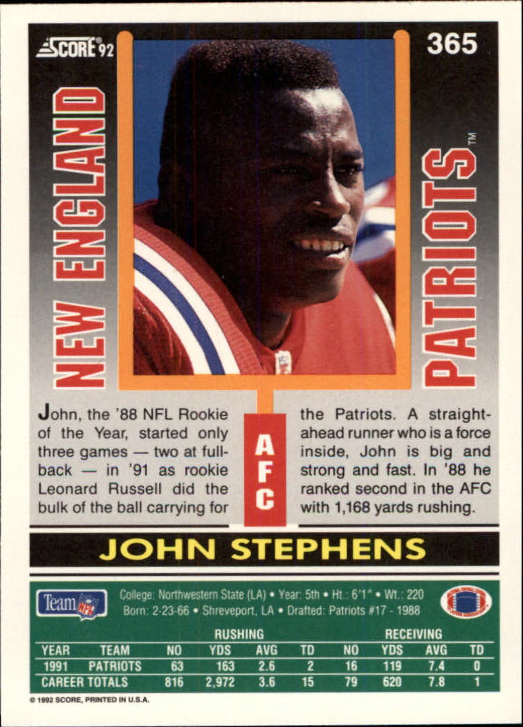 1992 Score #365 John Stephens back image