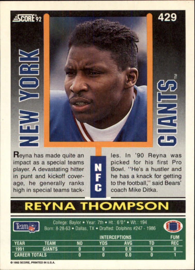 1992 Score #429 Reyna Thompson back image