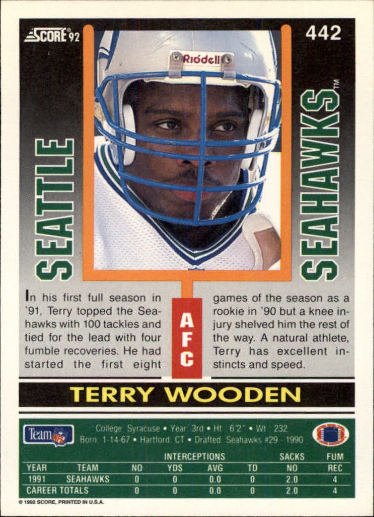 1992 Score #442 Terry Wooden back image