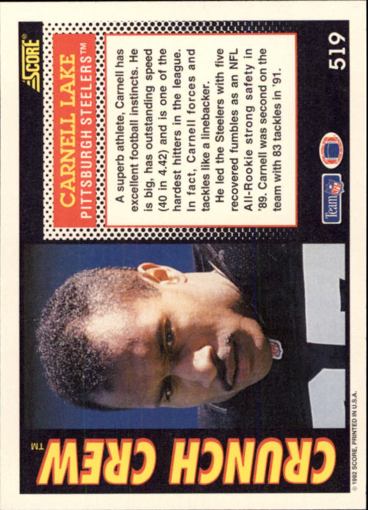 1992 Score #519 Carnell Lake CC back image