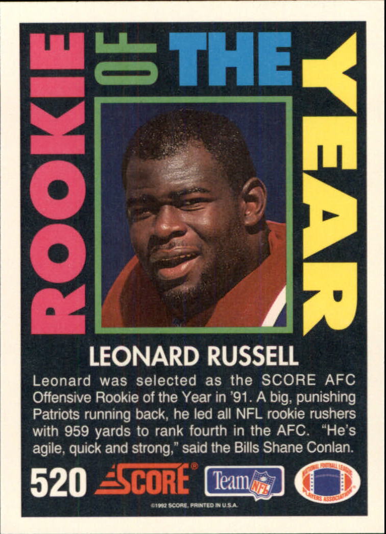 1992 Score #520 Leonard Russell ROY back image