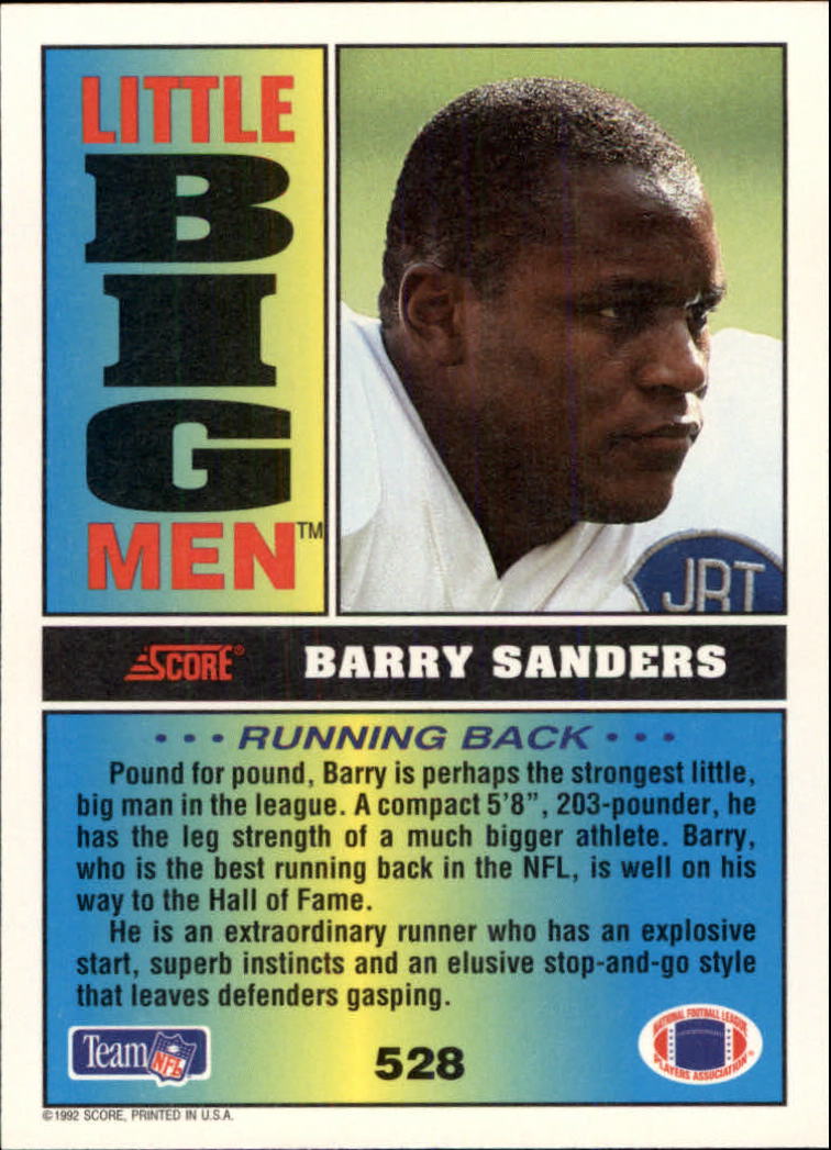 1992 Score #528 Barry Sanders LBM back image