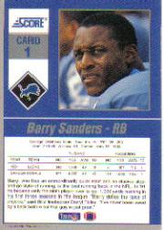 1992 Score Gridiron Stars #1 Barry Sanders back image