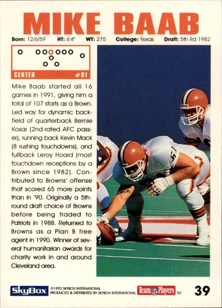 1992 SkyBox Impact #39 Mike Baab back image