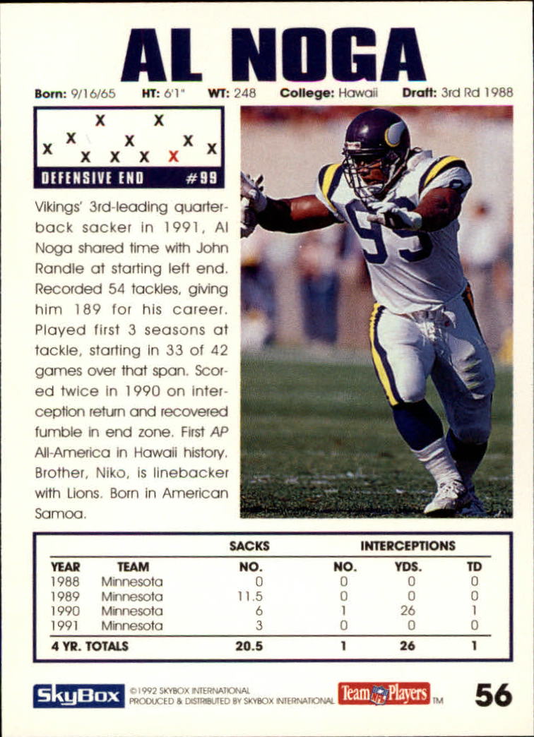 1992 SkyBox Impact #56 Al Noga back image