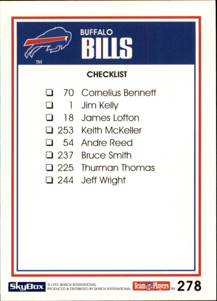 1992 SkyBox Impact #278 Buffalo Bills CL/Machine Gun/(Jim Kelly) back image