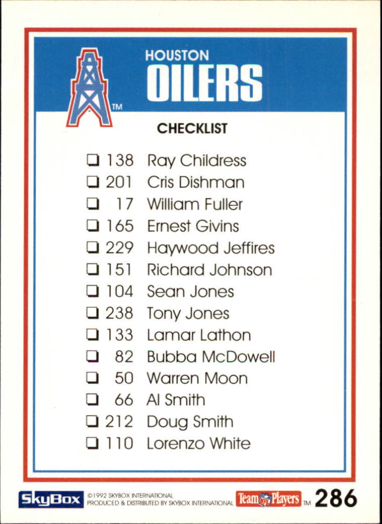 1992 SkyBox Impact #286 Houston Oilers CL/Oil's Well/(Warren Moon) back image