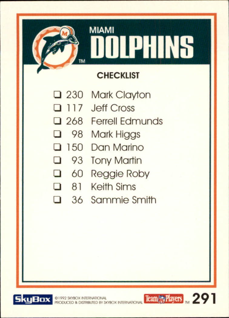 1992 SkyBox Impact #291 Miami Dolphins CL/Miami Ice/(Dan Marino) back image