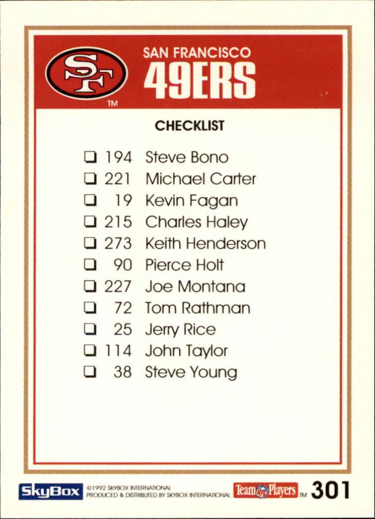 1992 SkyBox Impact #301 San Francisco 49ers CL/Instant Rice/(Jerry Rice) back image