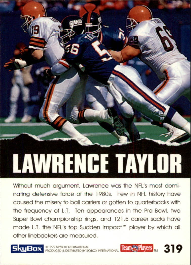 1992 SkyBox Impact #319 Lawrence Taylor HH back image