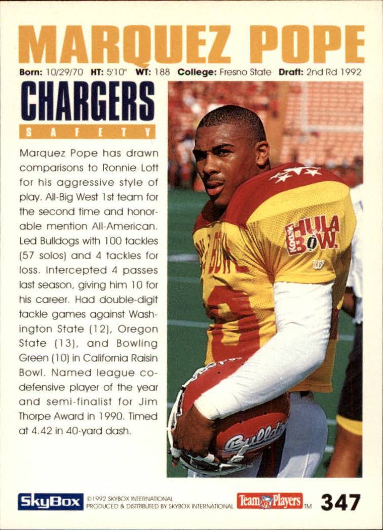 1992 SkyBox Impact #347 Marquez Pope RC back image