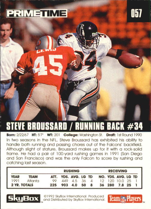 1992 SkyBox Prime Time #57 Steve Broussard back image