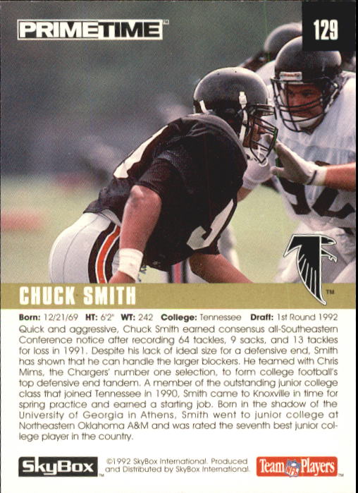 1992 SkyBox Prime Time #129 Chuck Smith RC back image