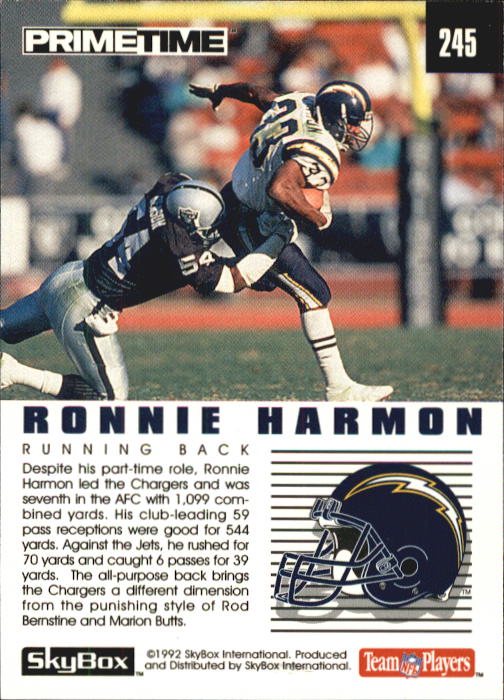 1992 SkyBox Prime Time #245 Ronnie Harmon MVP back image