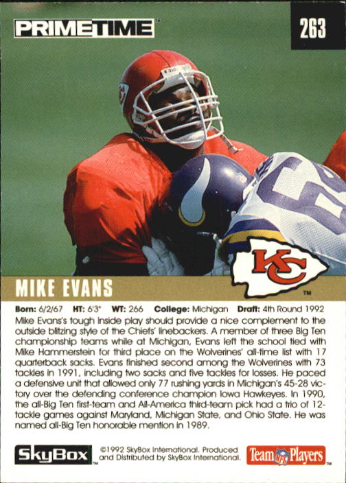 1992 SkyBox Prime Time #263 Mike Evans RC back image