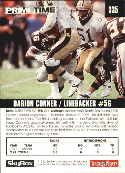 1992 SkyBox Prime Time #335 Darion Conner back image