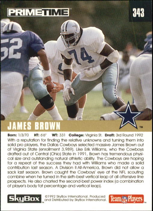 1992 SkyBox Prime Time #343 James Brown RC back image