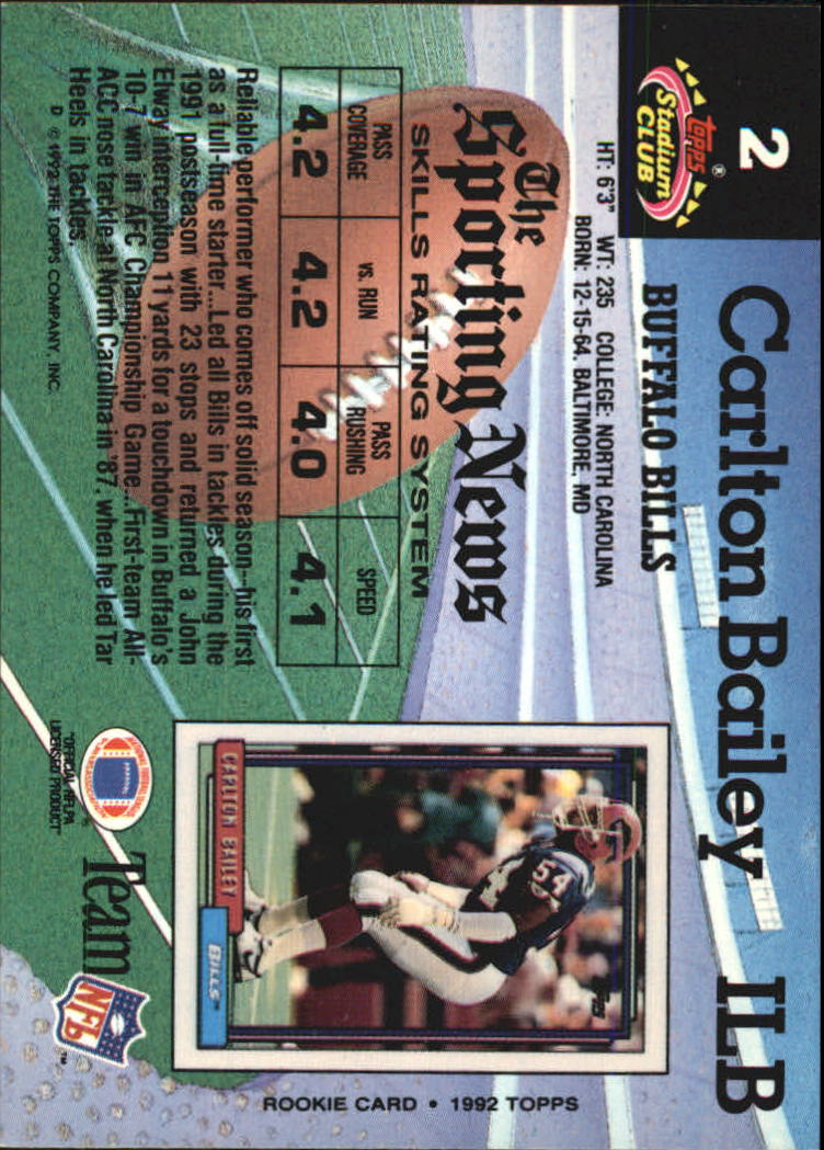 1992 Stadium Club #2 Carlton Bailey RC back image