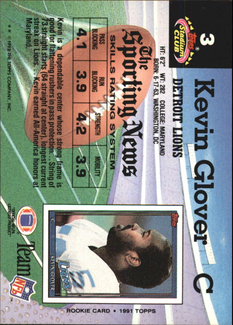 1992 Stadium Club #3 Kevin Glover back image