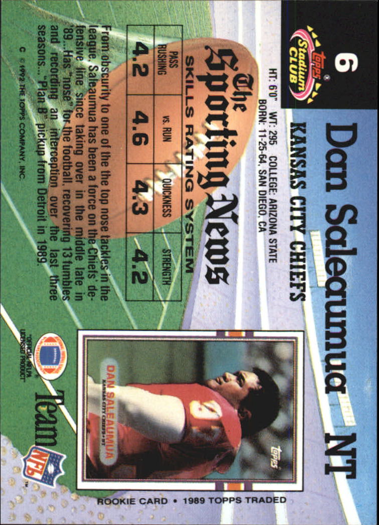 1992 Stadium Club #6 Dan Saleaumua back image