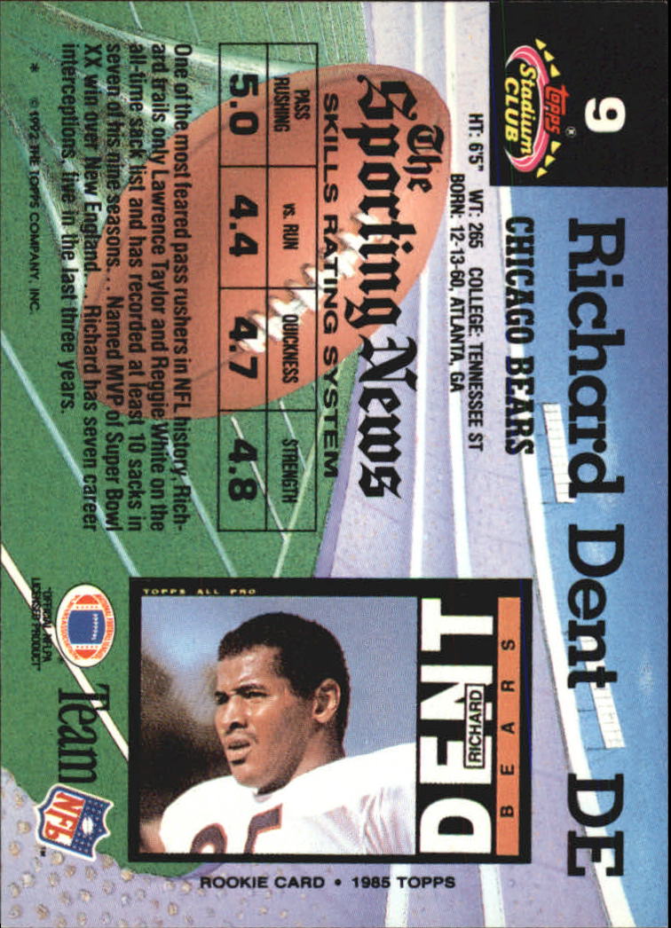 1992 Stadium Club #9 Richard Dent back image