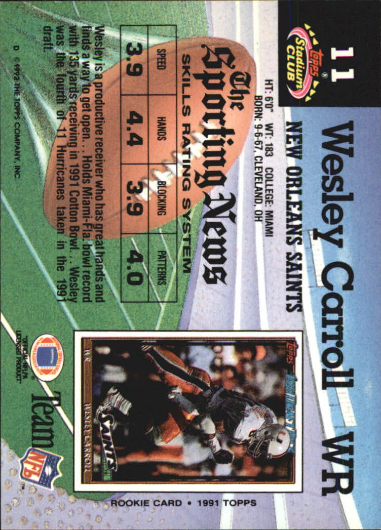 1992 Stadium Club #11 Wesley Carroll back image