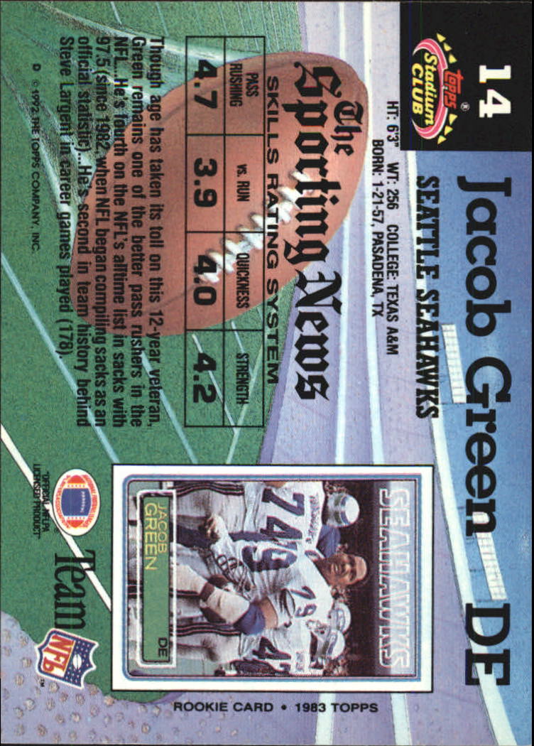 1992 Stadium Club #14 Jacob Green back image