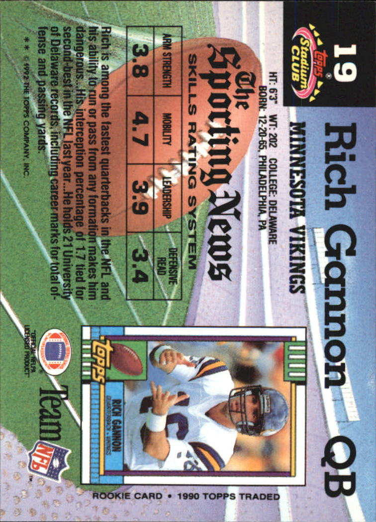 1992 Stadium Club #19 Rich Gannon back image