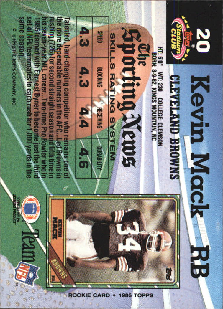 1992 Stadium Club #20 Kevin Mack back image