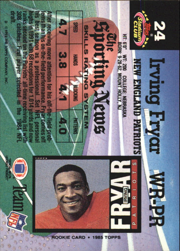 1992 Stadium Club #24 Irving Fryar back image
