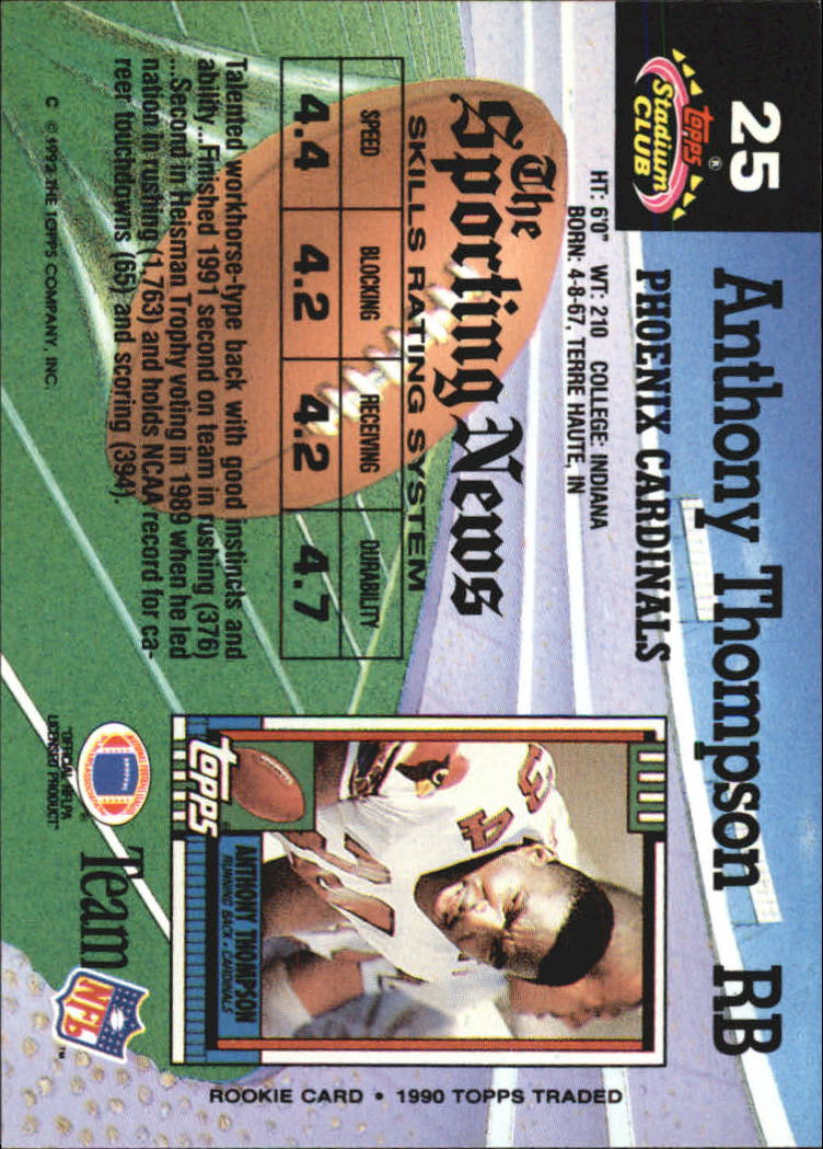 1992 Stadium Club #25 Anthony Thompson back image