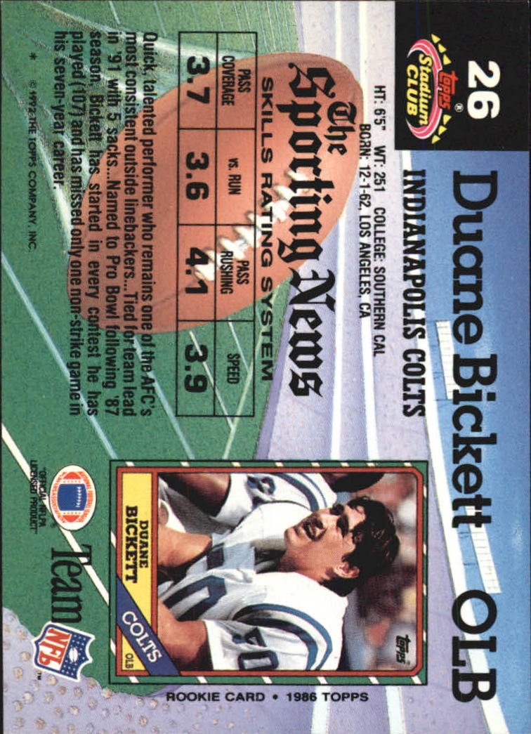 1992 Stadium Club #26 Duane Bickett back image