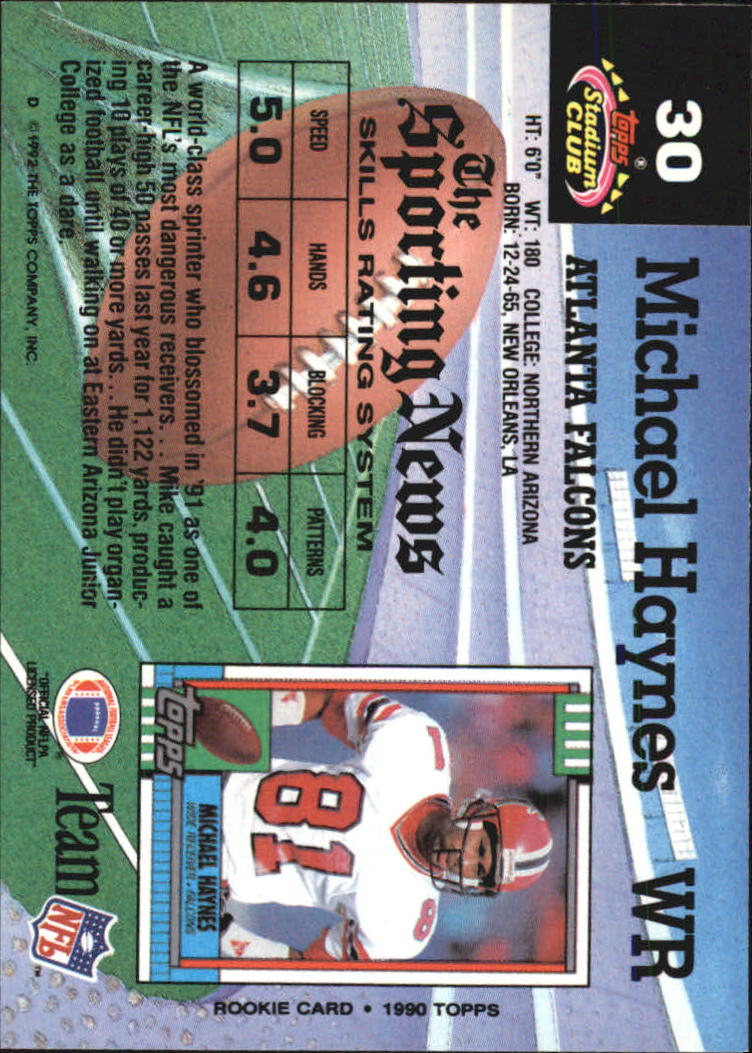 1992 Stadium Club #30 Michael Haynes back image