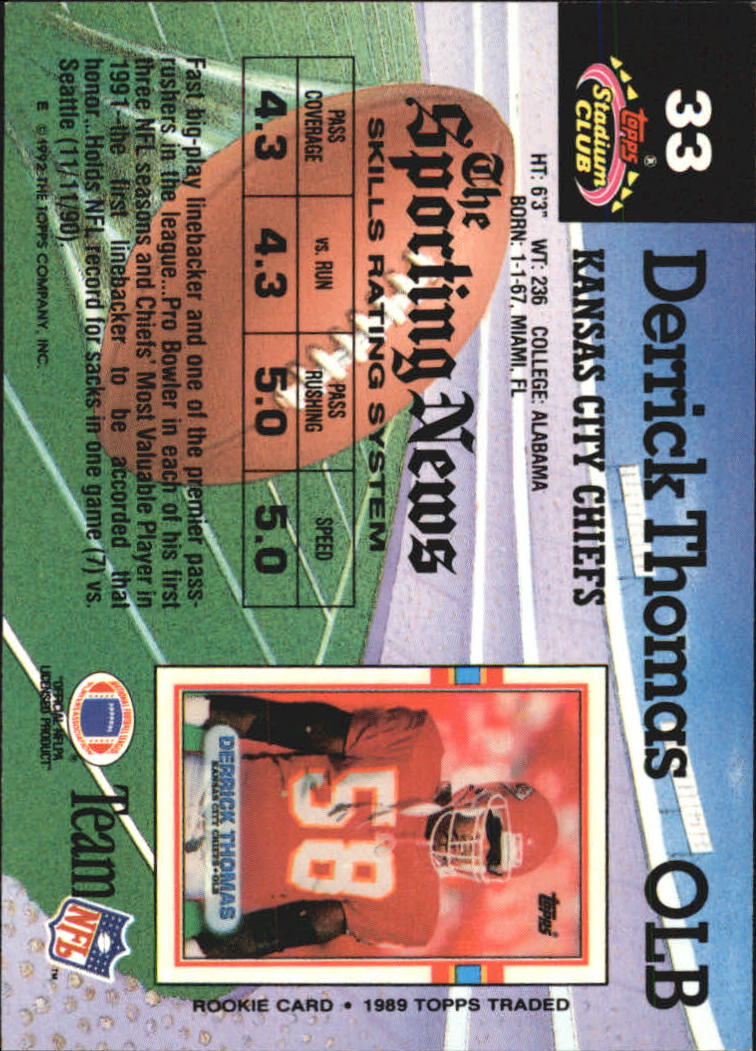 1992 Stadium Club #33 Derrick Thomas back image