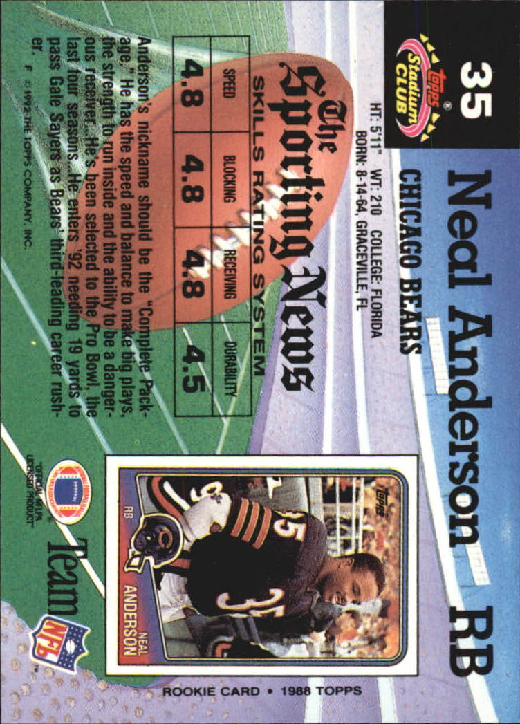 1992 Stadium Club #35 Neal Anderson back image
