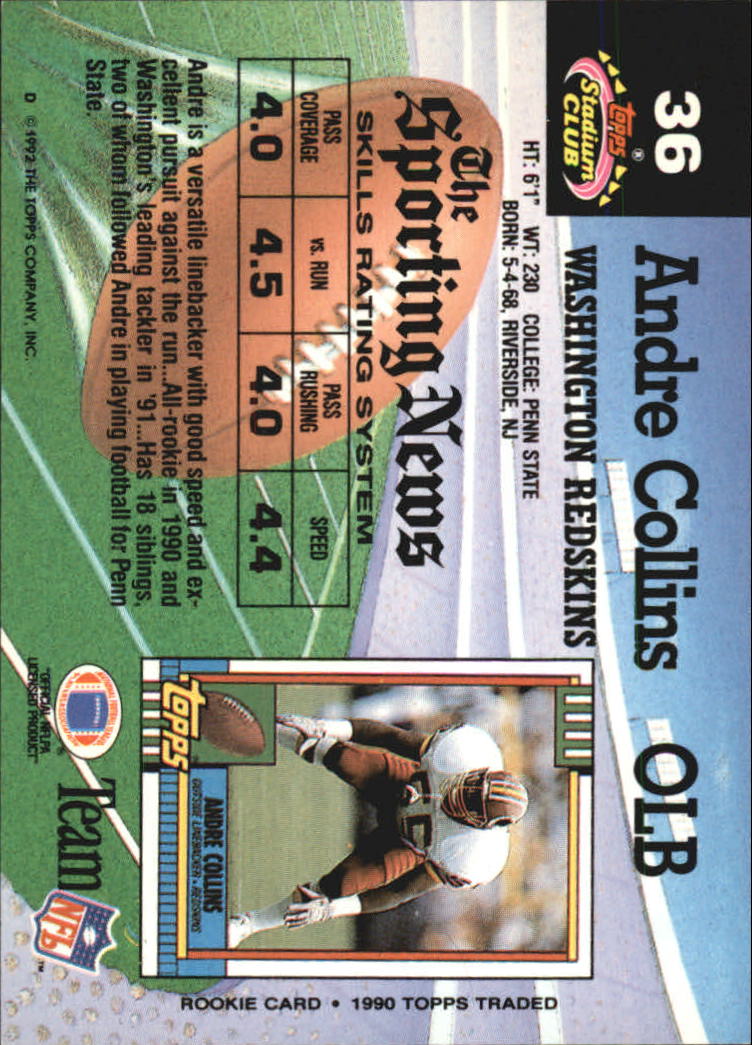 1992 Stadium Club #36 Andre Collins back image