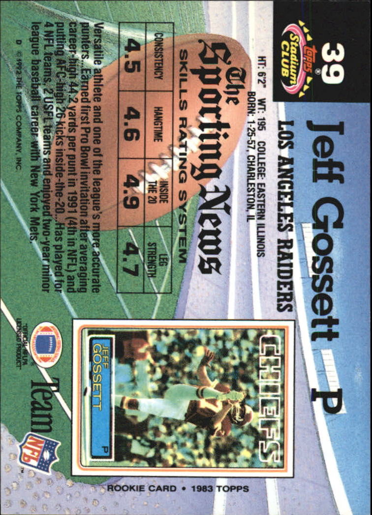1992 Stadium Club #39 Jeff Gossett back image