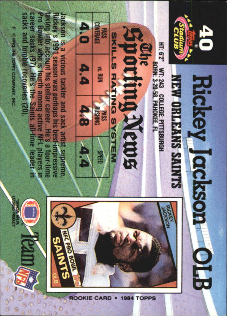 1992 Stadium Club #40 Rickey Jackson back image