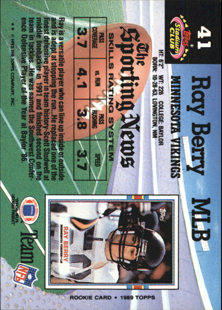 1992 Stadium Club #41 Ray Berry back image