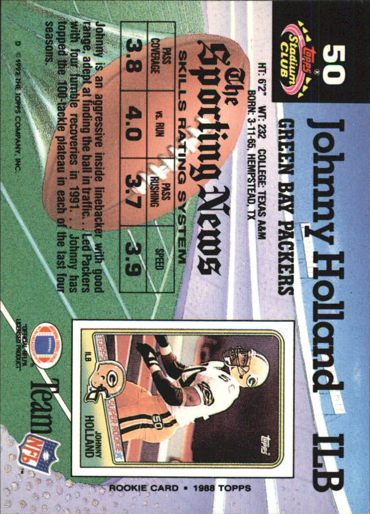 1992 Stadium Club #50 Johnny Holland back image