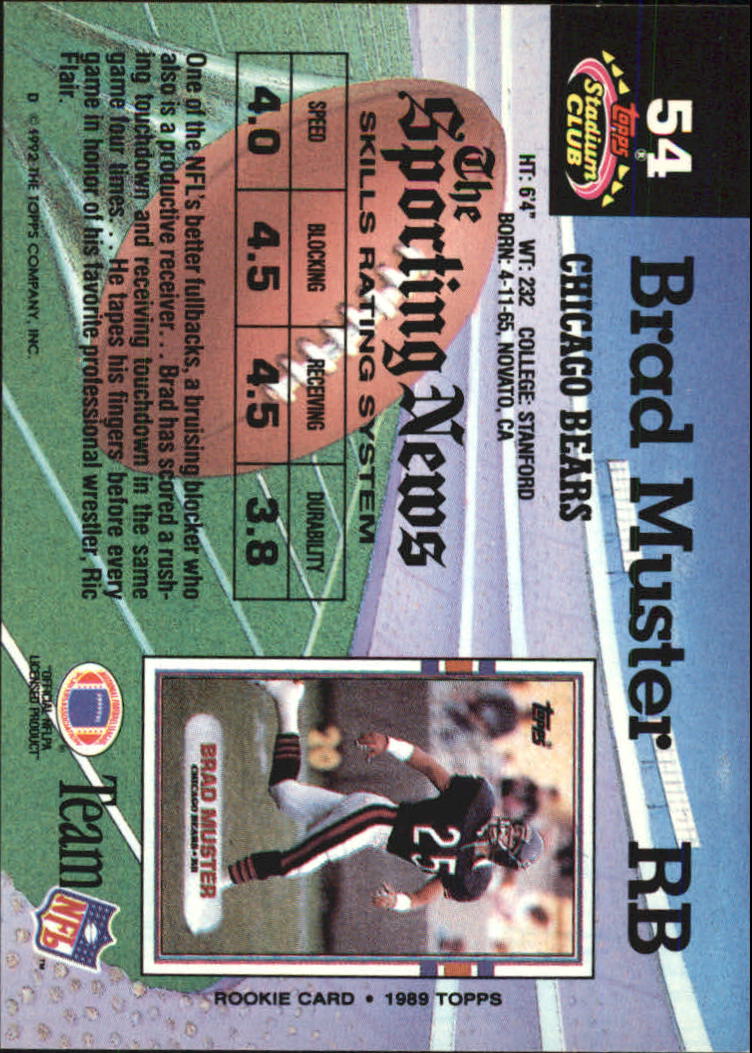 1992 Stadium Club #54 Brad Muster back image