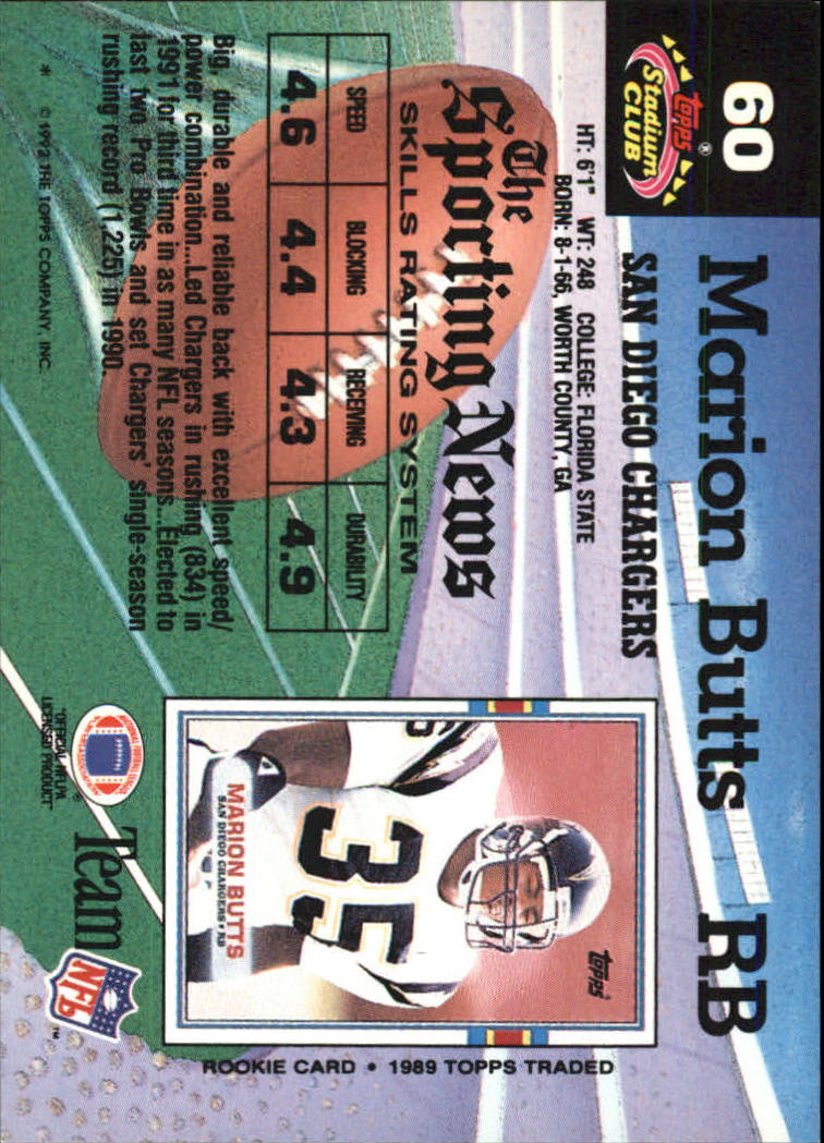 1992 Stadium Club #60 Marion Butts back image