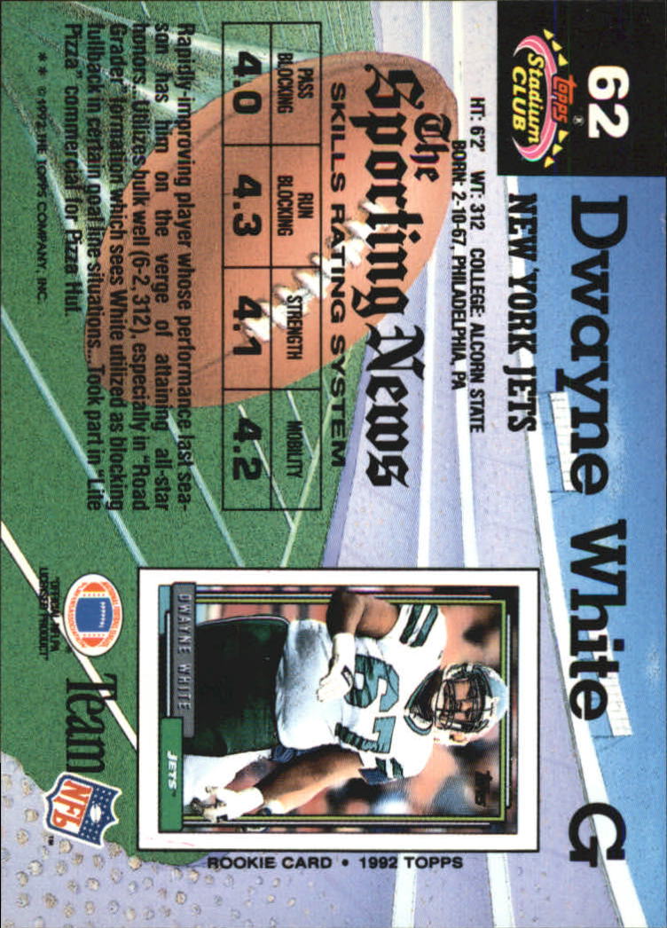 1992 Stadium Club #62 Dwayne White RC back image