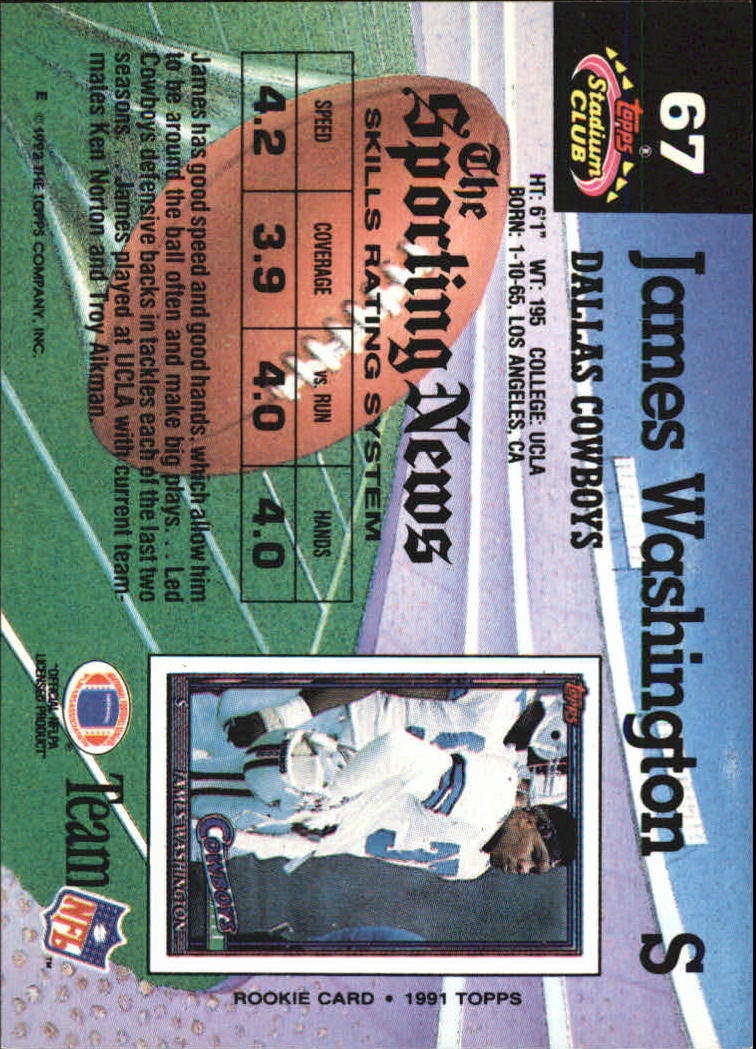 1992 Stadium Club #67 James Washington back image