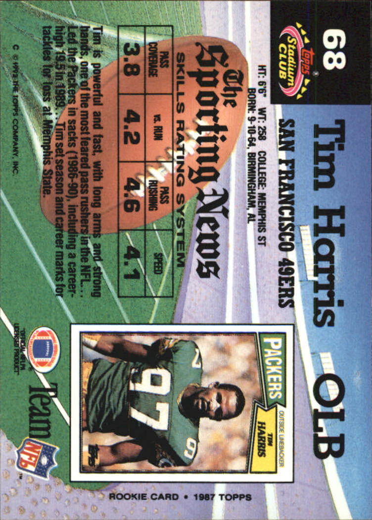 1992 Stadium Club #68 Tim Harris back image